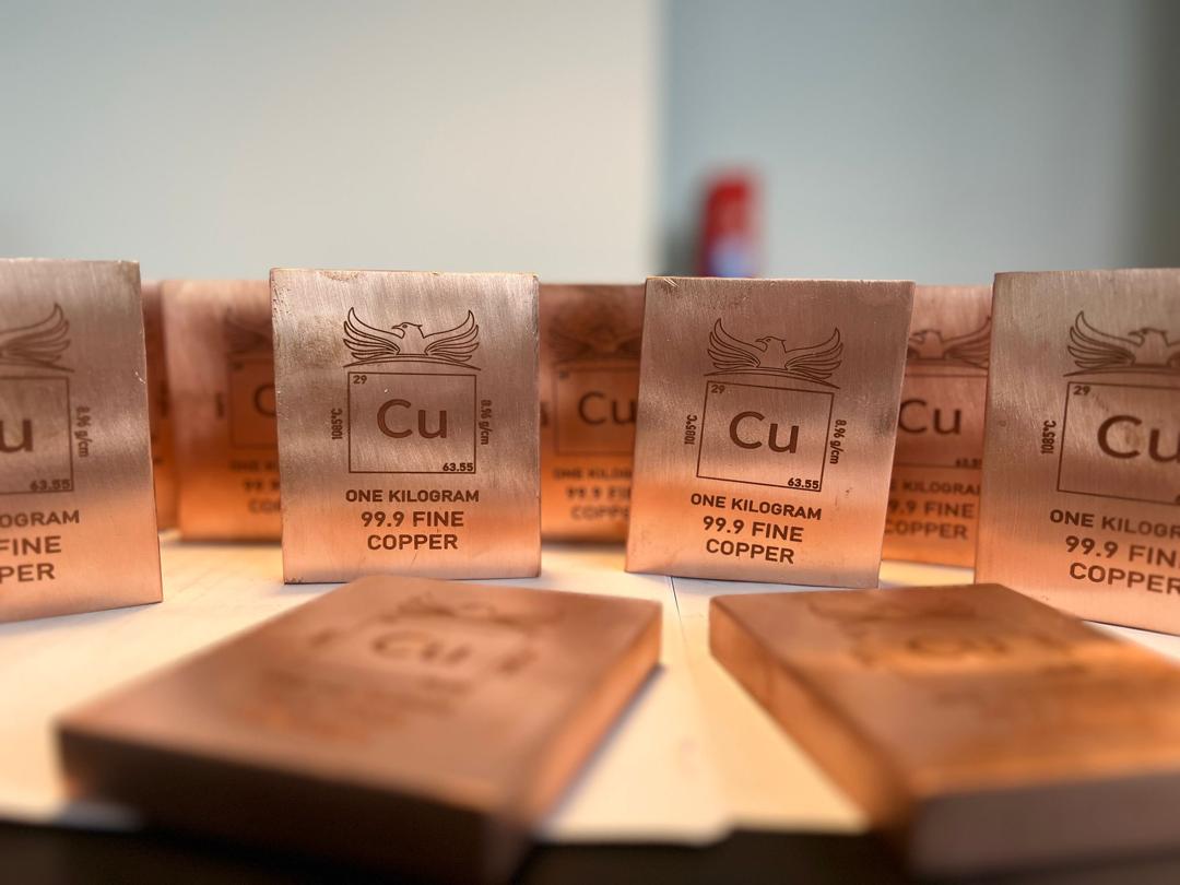 1 Kilo 99.9 Fine Copper Bar with Element Design by Falcon